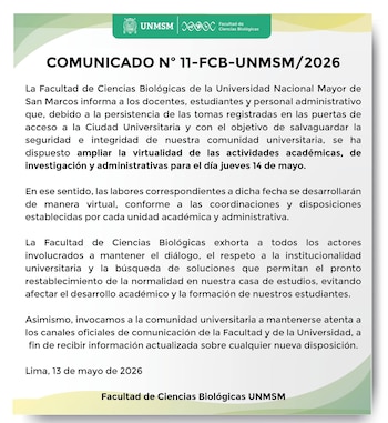 Comunciado de la Facultad de Ciencias Biológicas