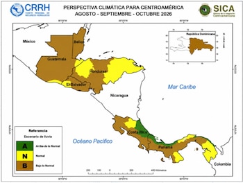 Belice, Honduras, El Salvador y gran parte de Guatemala tendrán déficit de lluvias, mientras en Costa Rica y Panamá el patrón seco se concentrará en el Pacífico y el centro. (Cortesía: Boletín Agricultura y Clima -Región SICA)