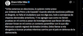Álvaro Uribe Vélez indicó que