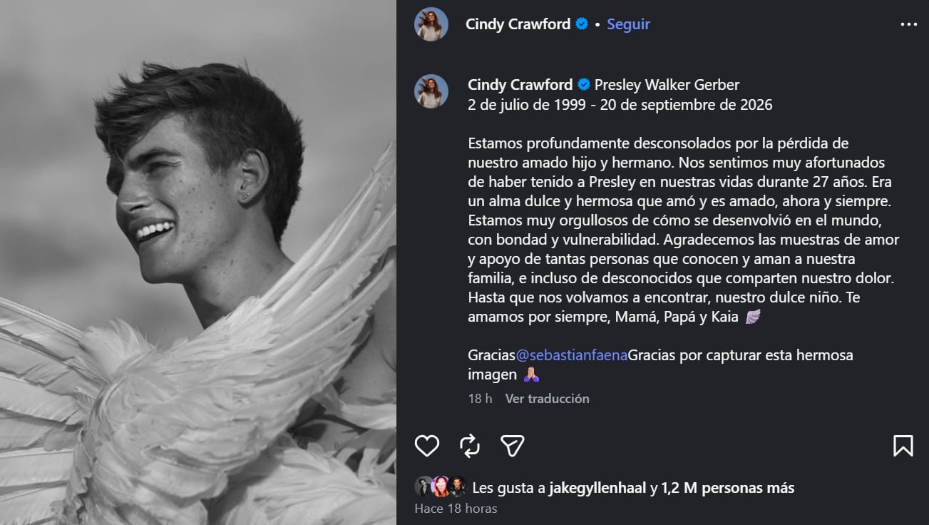 Cindy Crawford despide a Presley Gerber con un mensaje de dolor y orgullo en Instagram (Captura de video)