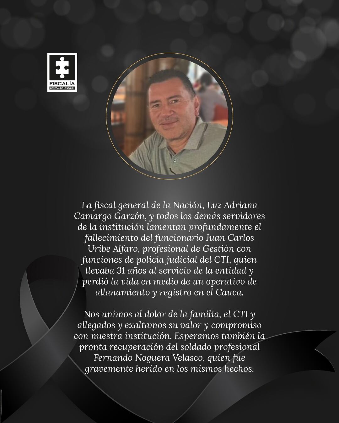 El funcionario del CTI Juan Carlos Uribe Alfaro fue atacado en un operativo de allanamiento - crédito @FiscaliaCol/X