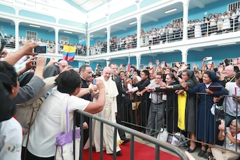 Encuentro con sacerdotes, religiosos y religiosas, seminaristas de las circunscripciones eclesiásticas del norte de Perú. (Facebook: Papa Francisco en el Perú)