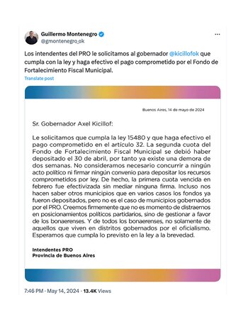 El comunicado contra Kicillof