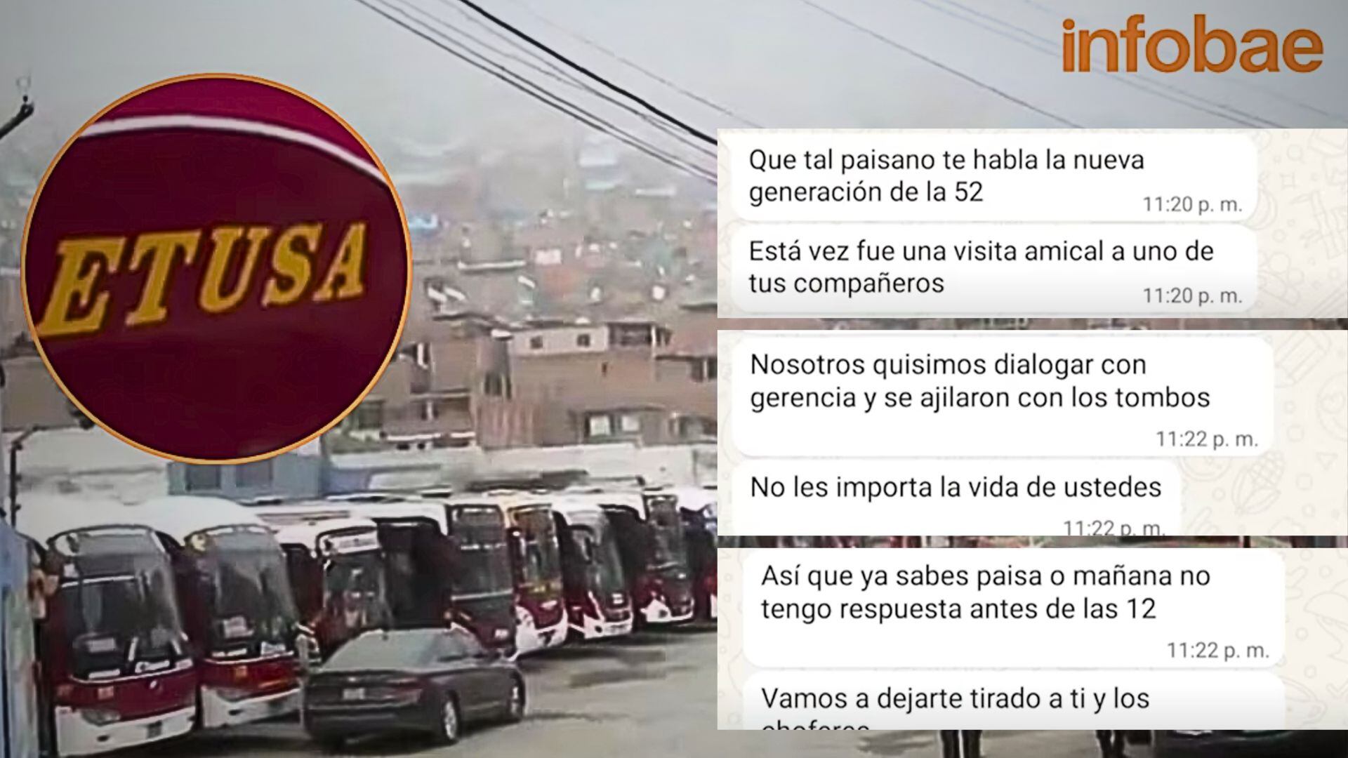 Un grupo armado abrió fuego contra una unidad de la línea C en SJL y luego envió amenazas por WhatsApp. Ya van tres ataques contra ETUSA en menos de un año.Composición: 24 Horas/ Infobae Perú