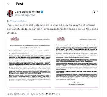 Gobierno de Clara Brugada respalda posicionamiento de SRE que califica como tendencioso y sesgado informe de la ONU