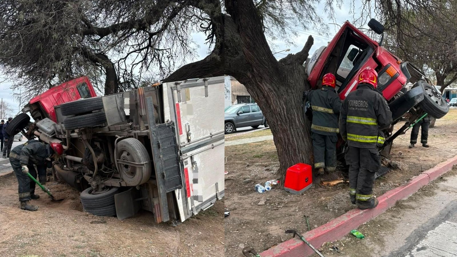 Córdoba: un camión se estrelló contra un árbol, un hombre quedó atrapado en la cabina y fue rescatado