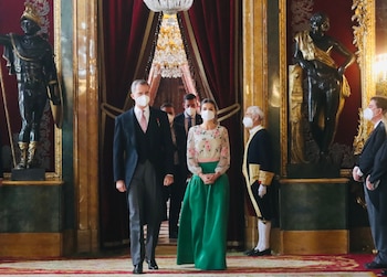 La reina Letizia durante la recepción al Cuerpo Diplomático acreditado en España, celebrada en el Palacio Real de Madrid el 17 de enero de 2022. (Casa Real)
