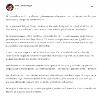Luis Carlos Reyes afirmó que las buenas ideas deben apoyarse sin importar el gobierno que las impulse - crédito Luis Carlos Reyes/LinkedIn