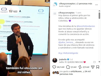 Colegas y excompañeros de la telenovela, como Jorge Enrique Abello (que le dio vida a don Armando), le dejaron mensajes de apoyo tras difundirse la publicación con el video de su testimonio en redes sociales - crédito @cifrasyconceptos/IG | @luceritofundacion/IG | @julioc_herrera_/IG