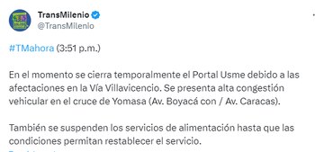 Trino de Transmilenio sobre cierre