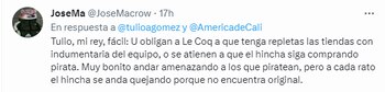 Los hinchas del América le piden más camisetas a Tulio Gómez.