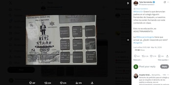 La denuncia en el colegio Agustín Fernández pone de relieve la tensión entre libertad de cátedra y la necesidad de garantizar pluralismo y formación crítica en el sistema educativo de la capital - crédito @TataHernandezU / X