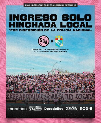 Sport Boys confirmó que duelo ante Sporting Cristal solo se jugará con hinchada local. - crédito: SBA