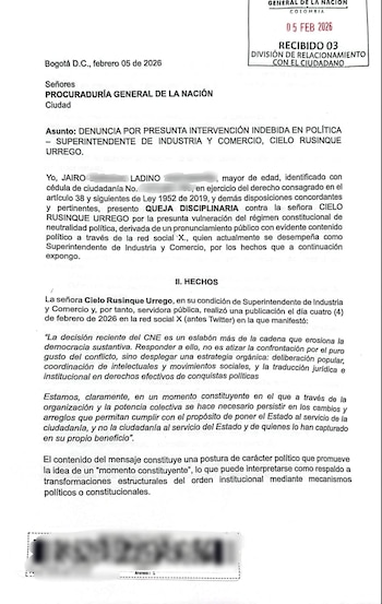 La queja disciplinaria contra Cielo