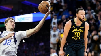 Cooper Flag y Stephen Curry,