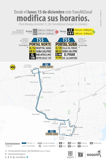 La ruta T55 ajusta sus
