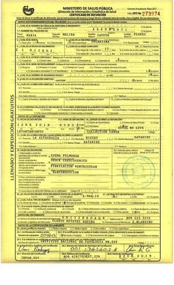 El certificado de defunción dice