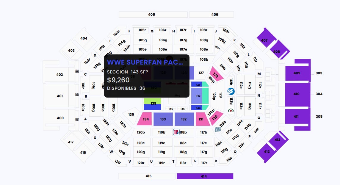 Lugares disponibles en la Arena Monterrey para el WWE Supershow