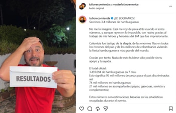 Con largas filas en los restaurantes, alta demanda y una movilización sin precedentes en redes sociales, el Burger Master 2026 permitió que el público definiera, con más de 734 mil votos, cuáles son las hamburguesas favoritas de Colombia - crédito @tuliorecomienda/ Instagram