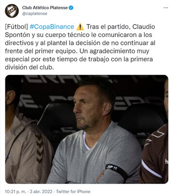tuit platense renuncia Claudio Spontón