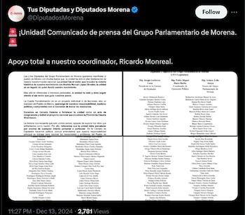 Foto: X: @DiputadosMorena