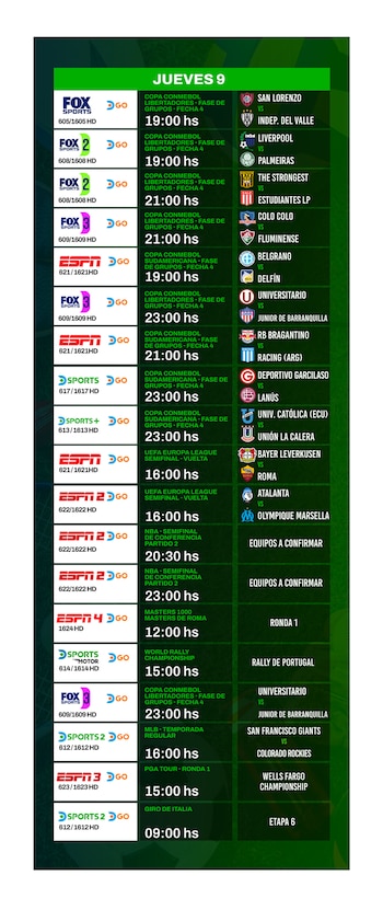 agenda deportiva viernes 26, sabado 27 y domingo 28