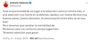 El mensaje de Antonio Valencia sobre la derrota de Ecuador ante Brasil, y previo al duelo con Peru por Eliminatorias 2026.