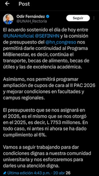 El rector Fernández confirmó que no se reducirá el presupuesto fiscal de la UNAH