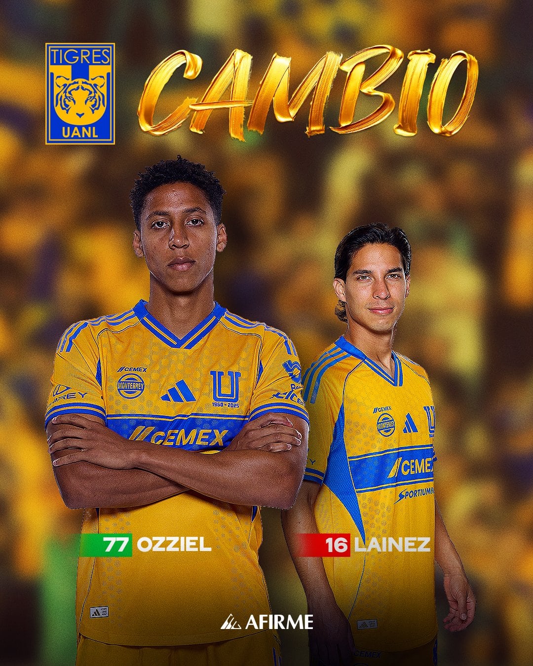 Doble cambio de los Tigres. Imagen cuenta de X @Tigresoficial