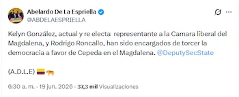 La lista expuesta por el líder del movimiento Defensores de la Patria incluye a Kelyn González y Rodrigo Roncallo - crédito @ABDELAESPRIELLA/X