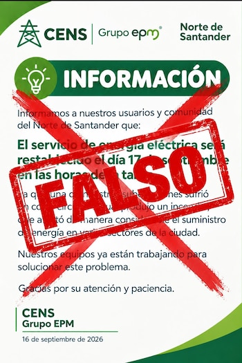 CENS desmintió un supuesto comunicado sobre el horario de restablecimiento del servicio que circuló en redes sociales. - crédito @CENSGrupoEPM/X