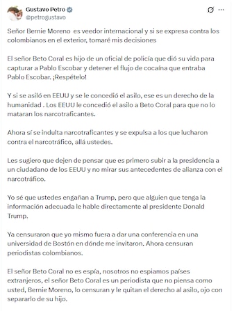 El presidente de la República advirtió sobre las acciones del senador republicano como veedor internacional de las elecciones presidenciales - crédito @petrogustavo/X