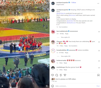Sarah Jessica Parker respaldó a Lionel Messi tras la derrota de Argentina ante España en la final del Mundial 2026