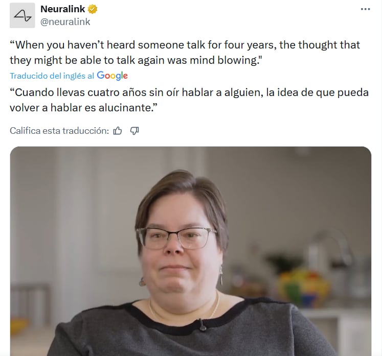 La esposa de Kenneth relató con emoción cómo fue volver a escuchar la voz de su esposo después de tantos años de silencio.
(X/Neuralink)