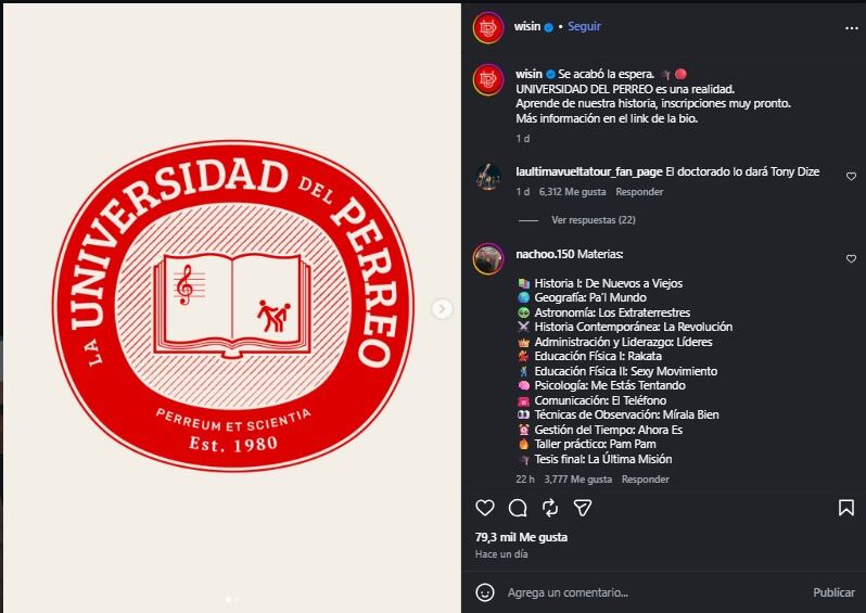 Wisin anunció que creó la Universidad Del Perreo. (Instagram)