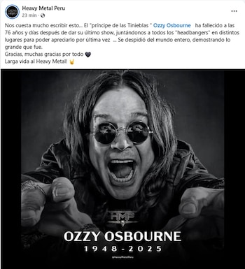 Ozzy Osbourne murió a los