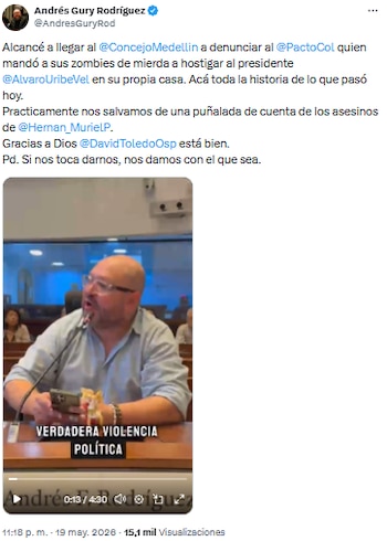 Andrés 'Gury' Rodríguez denunció hostigamiento y agresiones durante protesta en la casa de Álvaro Uribe - crédito @AndresGuryRod/X