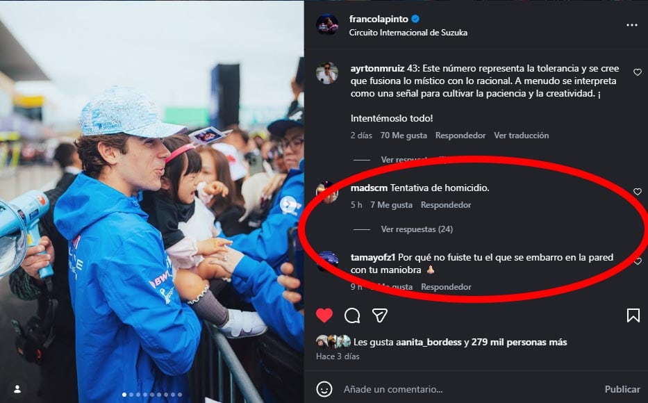 Algunos de los mensajes que recibió Colapinto