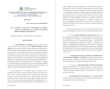 La Corte Constitucional asumió la revisión de la tutela que ordena a María Fernanda Cabal rectificar sus declaraciones sobre la Unión Patriótica - crédito Consejo Superior de la Judicatura