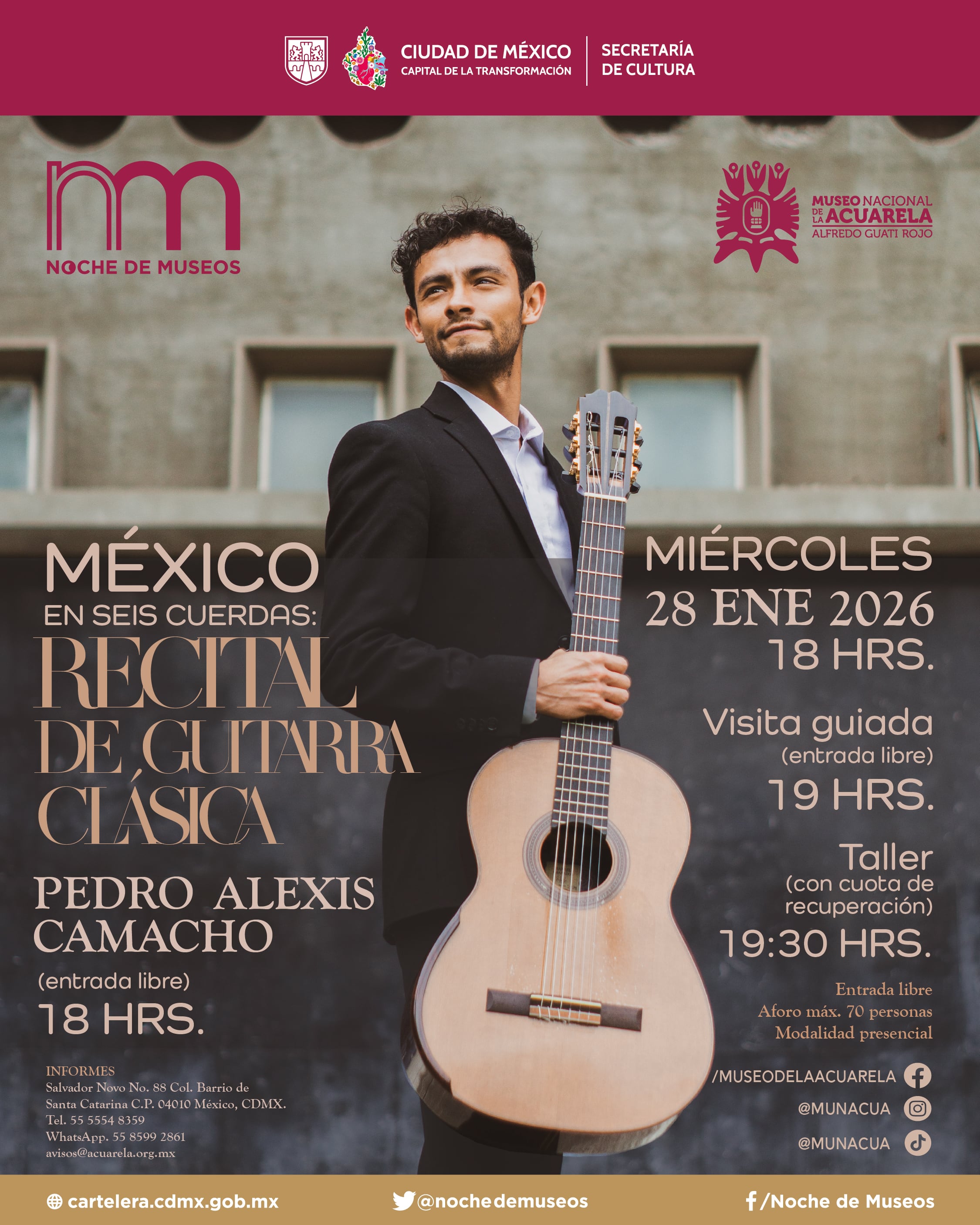 El Museo Nacional de la Acuarela ofrece recital de guitarra, visita guiada y taller en la primera Noche de Museos de 2026.