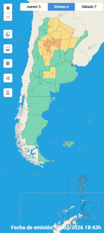 El norte argentino, especialmente Córdoba, La Rioja, Catamarca y Santiago del Estero, entra en alerta naranja por tormentas severas y acumulados de hasta 60 milímetros