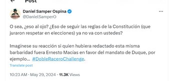 Daniel Samper le responde a David Racero - crédito @DanielSamperO