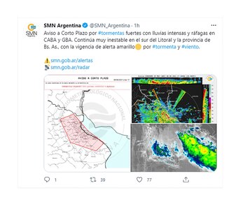 ALERTA AMARILLA - SERVICIO METEOROLOGICO NACIONAL