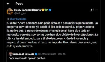 Heidy Sánchez lanzó duras críticas