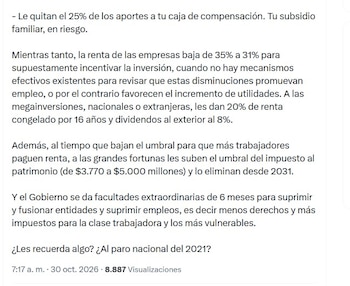 Sánchez advirtió que algo similar en el Gobierno Duque fue uno de los detonates del estallido social - crédito @heidy_up/X