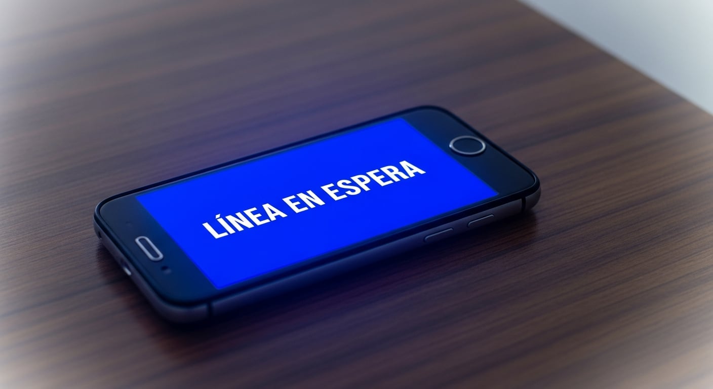 Un teléfono celular sobre una mesa de madera muestra el mensaje