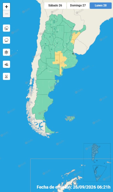Las inclemencias del tiempo se concentrarán en la parte central del país y algunas zonas del litoral (Servicio Meteorológico Nacional)