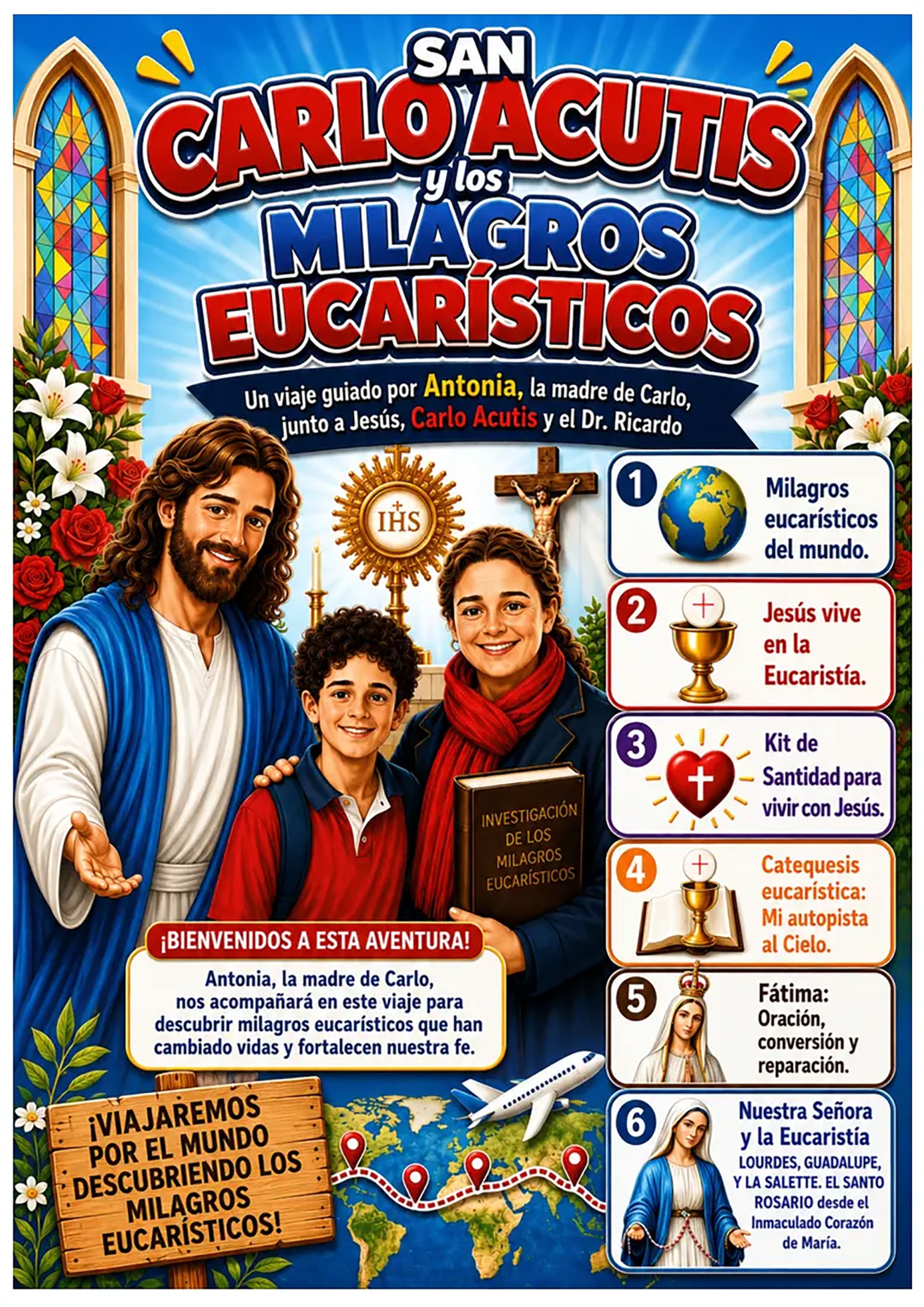 Una infografía detalla la cronología de eventos eucarísticos reportados en la parroquia Santa María de Buenos Aires y su investigación documental asociada a Carlo Acutis. (Catequesis DYA)