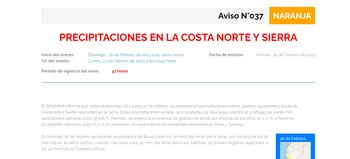 Aviso N°37 emitido por Senamhi