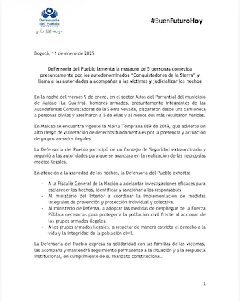 La Defensoría del Pueblo exigió